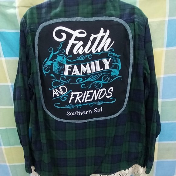 Faded Glory Tops - 2711 Size L Upcycled Faded Glory, Faith Family Button Down Shirt